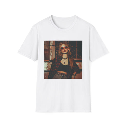 Grunge charcoal t-shirt with distressed 90s design and crew neck fit