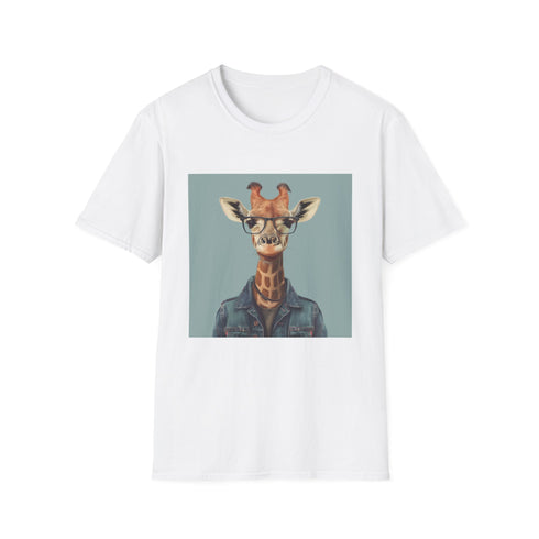 Hipster giraffe graphic charcoal t-shirt, unisex regular fit, DTG printing.