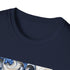 Porcelain Blue Blossom Tee Charcoal S T-Shirt Soft Floral Elegant Cotton