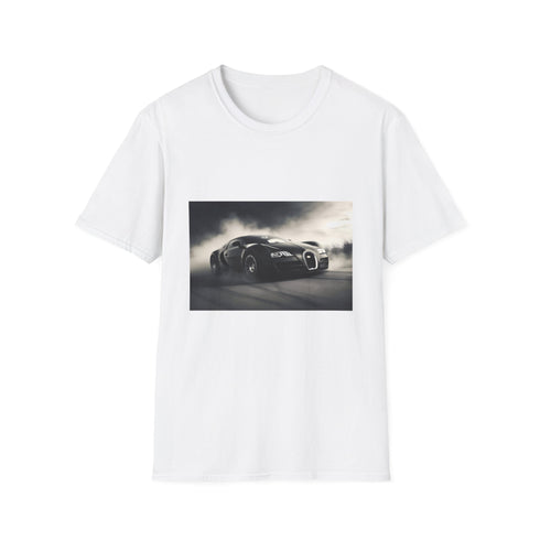Charcoal cotton crew neck T-shirt featuring vivid Bugatti racing design