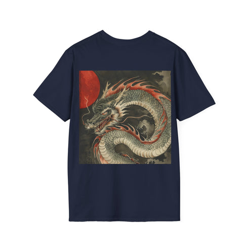 Charcoal cotton t-shirt featuring intricate Japanese dragon design and crew neck