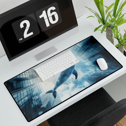 Glass Whale Swimming through Skyscrapers Gaming XXL Extended Desk Mat