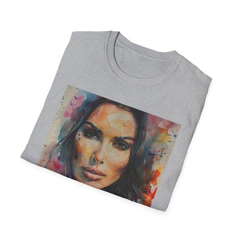 Charcoal cotton t-shirt with watercolor Kim Kardashian design crew neck summer wear