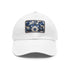 Midnight cerulean cotton hat with white/brown patch, rectangle shape.