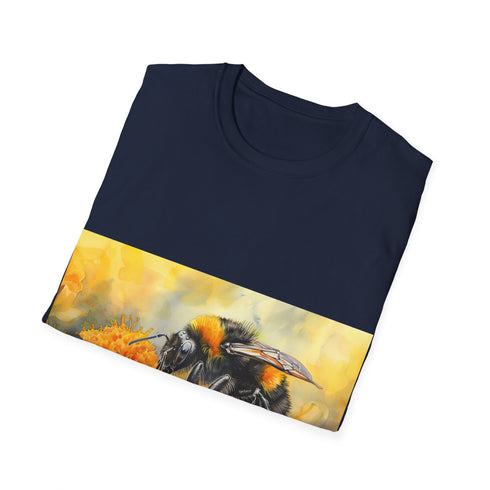 Bumblebee Watercolor Art Tee in Charcoal, Size Small, Crew Neck