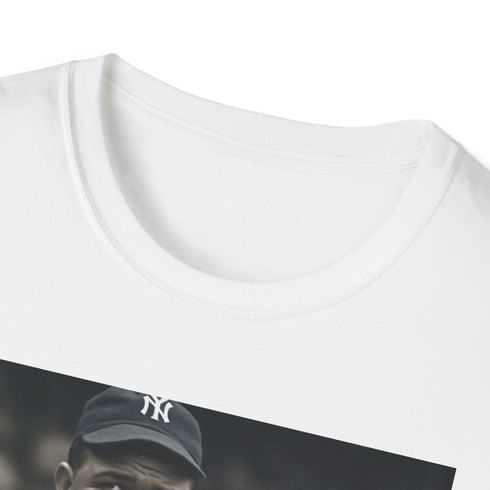 Charcoal crew neck cotton T-shirt with vibrant Babe Ruth watercolor design