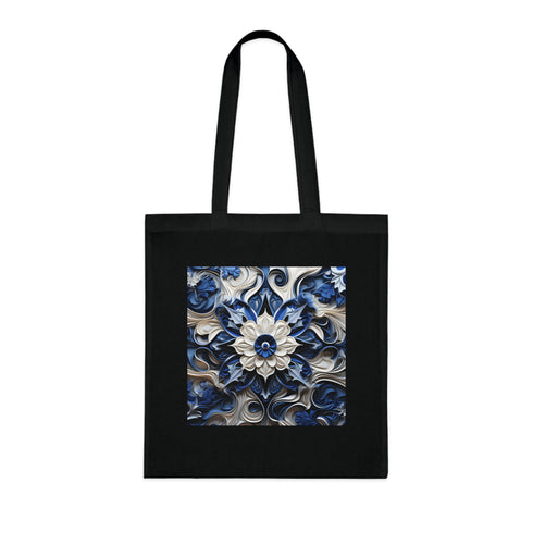 Blue and Black Cotton Porcelain Dreams Tote Bag, Accessories, DTG