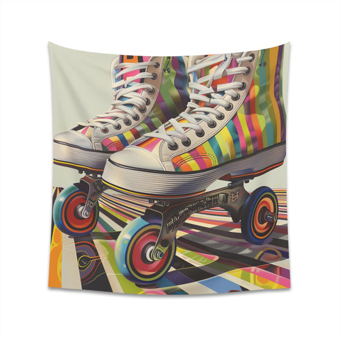 Retro Roll Roller Skate Tapestry: Vibrant design for nostalgic roller disco vibes