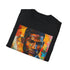 Dynamic charcoal cotton tee featuring Usher portrait in vivid brushstrokes.