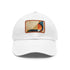 Geometric white baseball cap with light brown rectangular patch.