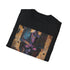 Charcoal cotton crew neck T-shirt featuring vibrant Galactus painting