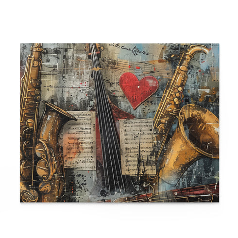 Melodic Music Puzzle Fun - Engaging jigsaw puzzle with music notes and instruments design, perfect for all music lovers