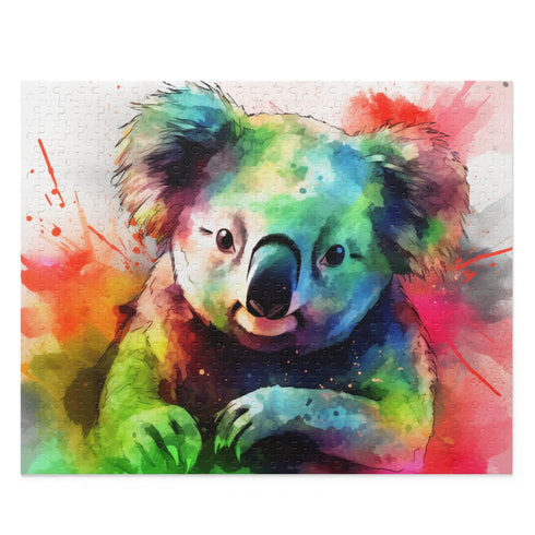 Vibrant koala watercolor jigsaw puzzle - perfect for animal lovers.