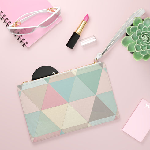 Pastel geometric clutch bag with USA-made vegan materials in one size.