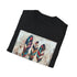Bohemian feather t-shirt in charcoal with vibrant design.