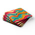 Vibrant retro waves corkwood coasters for stylish home protection.