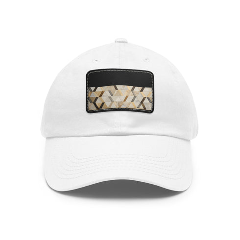 Cream and gold kilim baseball cap with unique pattern and texture.
