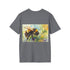 Charcoal watercolor cotton tee with vibrant bumblebee design crew neck regular fit
