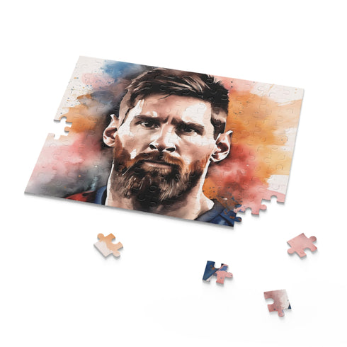 Lionel Messi football jigsaw puzzle with action on the field.