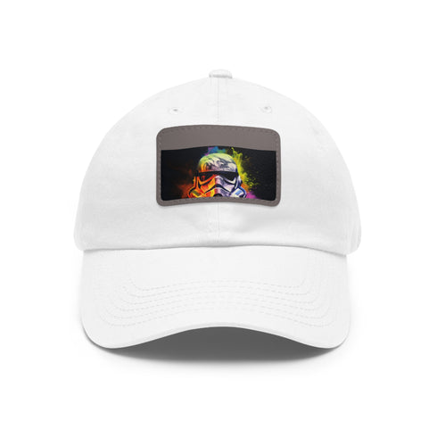 Neon watercolor Storm Trooper hat with light brown patch.