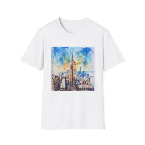 New York City Skyline Empire State Building Watercolor T-shirt, Charcoal, S.