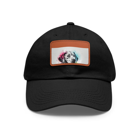 Dalmatian graphic white hat, unisex, vegan cotton rectangle shape.