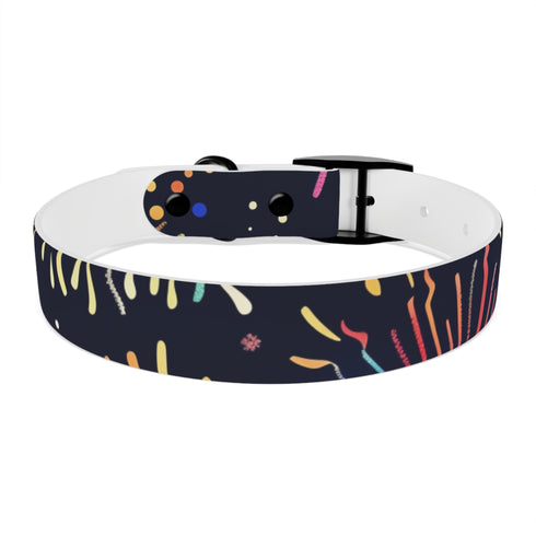 Vibrant festive fireworks dog collar for medium-sized dogs in black onyx.