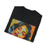 Vibrant pop art charcoal t-shirt with bold colors and soft cotton fabric