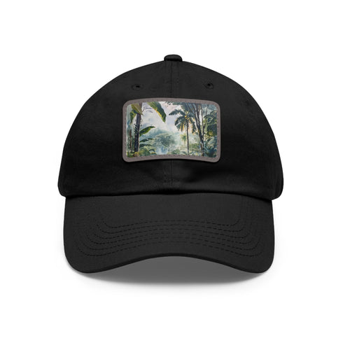 White cotton rectangle hat with Congo rainforest watercolor patch.