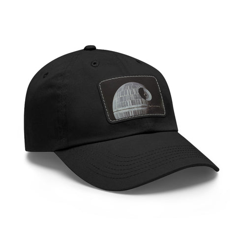 White Galactic Empire Death Star Baseball Cap with light brown rectangle patch.