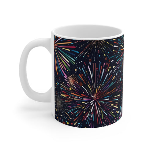 Vibrant festive fireworks ceramic coffee mug 11 oz for home & kitchen.