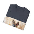 Adorable German Shepherd watercolor tee in charcoal, size small, cotton material.