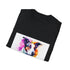 Charcoal cotton T-shirt with playful Jack Russell design in vibrant colors