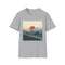 Minimalist charcoal mountain sunrise silhouette graphic unisex t-shirt.