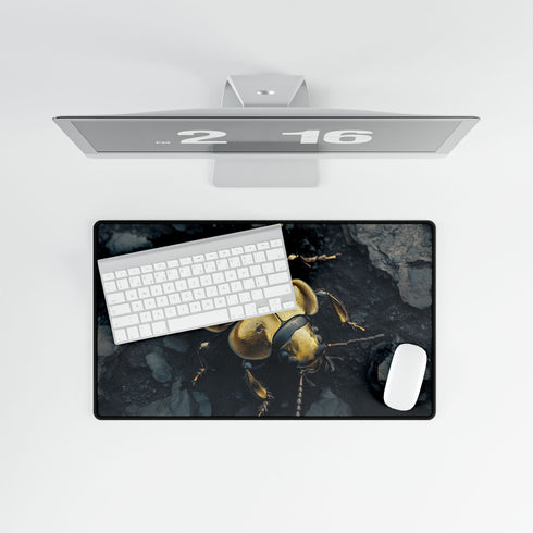 Golden Beetle Crawling on Obsidian Floor Gaming XXL Extended Desk Mat