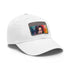 Neon watercolor baseball cap with light brown patch, rectangle shape.