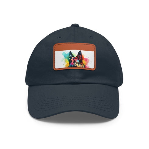 German Shephard Pup White Baseball Cap with Rectangle Patch