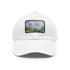 Swiss Alps watercolor cap in white with light brown rectangle patch.