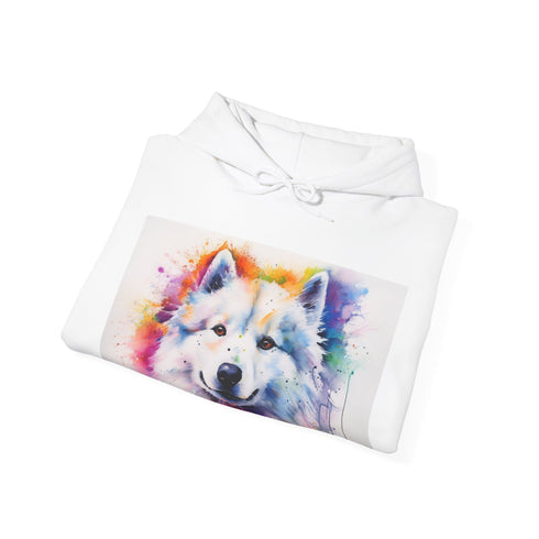Smiling Samoyed Cloud Hoodie in Navy, size S - DTG design.