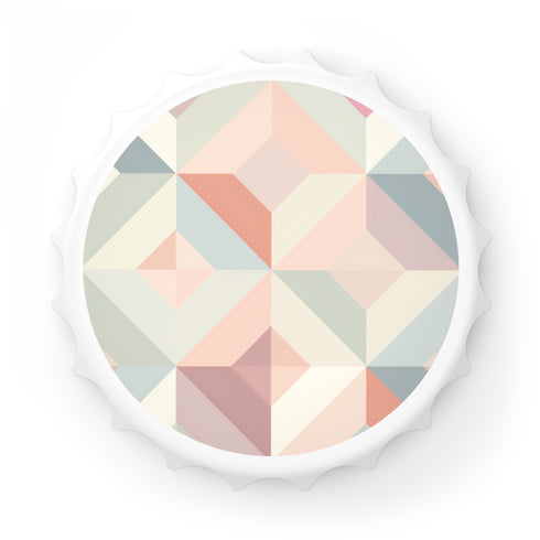 Geometric white bottle opener with trendy pastel pattern.