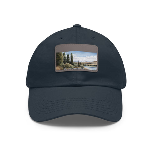 Kiwi Lake Adventure Baseball Cap in White with Light Brown Rectangle Patch