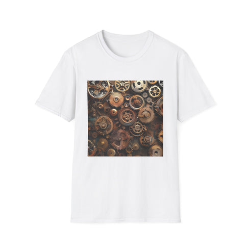 Steampunk-inspired Black Gears and Cogs T-shirt with intricate clockwork design.