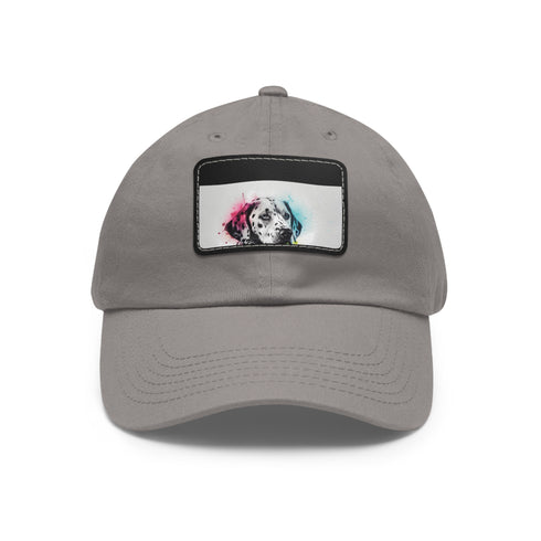 Dalmatian graphic baseball cap with white/light brown patch.