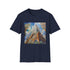 Charcoal crew neck t-shirt featuring watercolor Chrysler Building design in cotton fabric