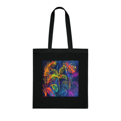 Neon Jungle Tote Bag with bold tropical leaves design.