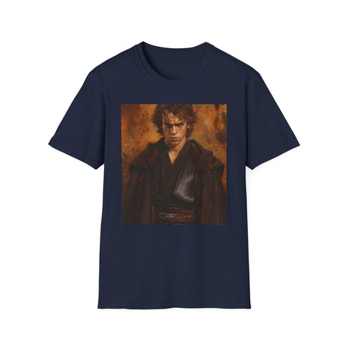 Charcoal cotton T-shirt with Anakin Skywalker painting and soft brushstrokes