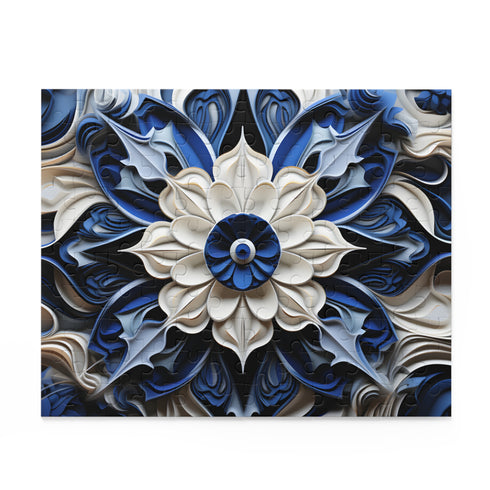 Blue porcelain texture puzzle with mesmerizing blend of blue & dark colors.