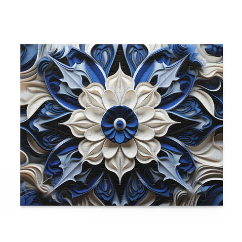 Blue porcelain texture puzzle with mesmerizing repeating pattern, 10" x 8".