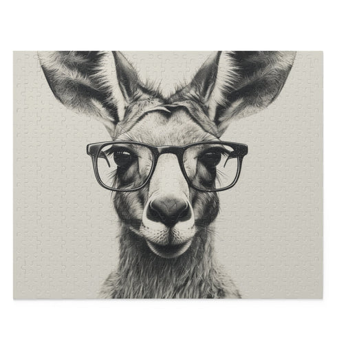Quirky kangaroo hipster puzzle with stylish glasses-wearing animal design.
