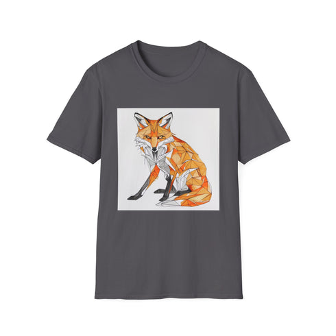 Geometric fox charcoal t-shirt with angular lines in soft breathable cotton